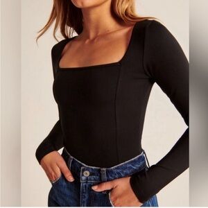 NWT Abercrombie Long-Sleeve Ponte Squareneck Seamed Bodysuit